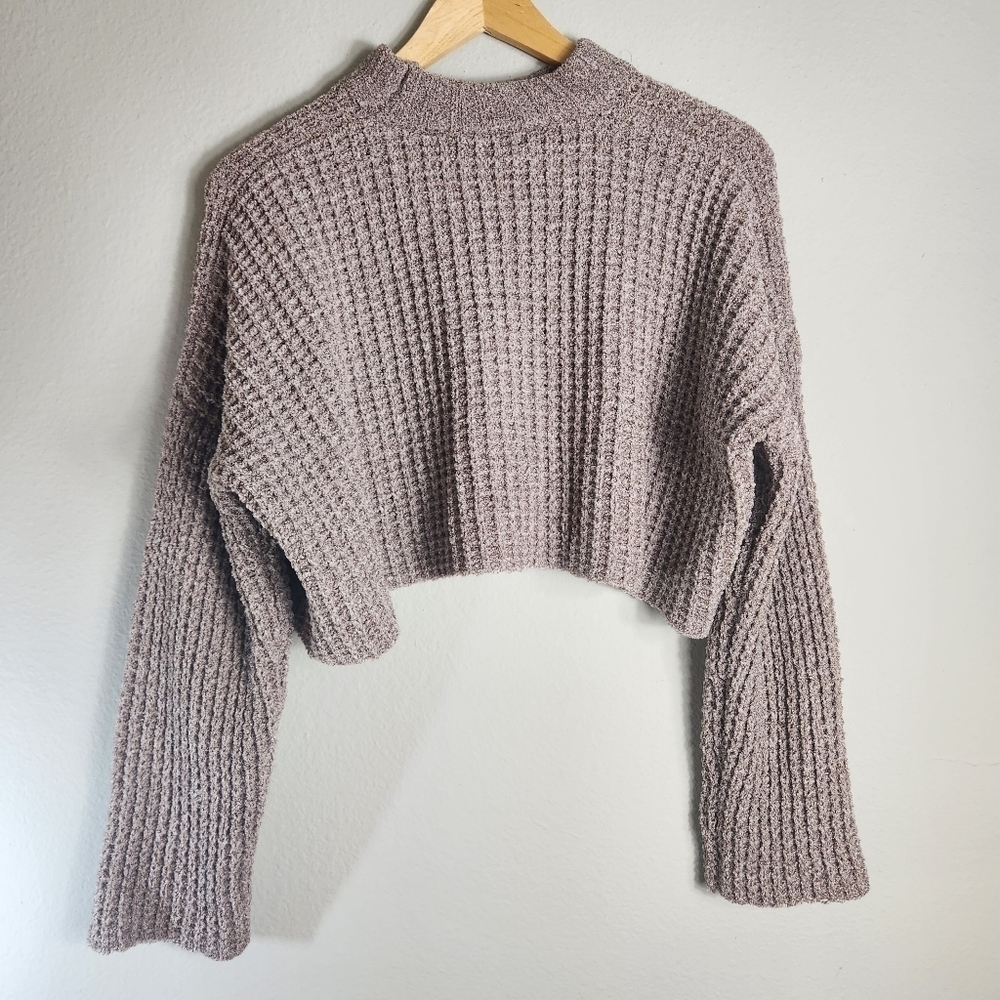 Forever 21 Womens Mauve Chenille Cropped Long Sleeve Crewneck Sweater-Sz S (NWT) - Picture 4 of 7